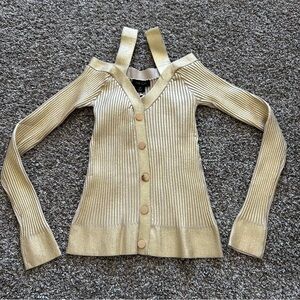 NWT AS by DF medium gold Cara Knit Top cold shoulder stretch blouse sustainable